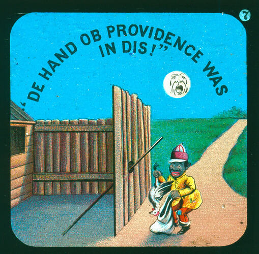 Lantern Slide - 'De Hand Ob Providence Was In Dis!'