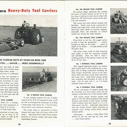 Two pages of pictures and text from John Deere catalogue.