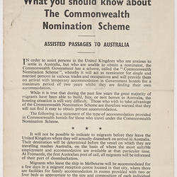 Leaflet - What you should know about the Commonwealth Nomination, circa 1955