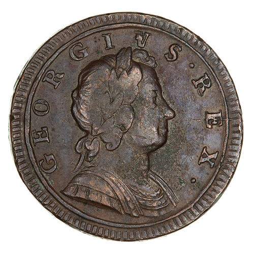 Coin - Halfpenny, George I, Great Britain, 1723 (Obverse)