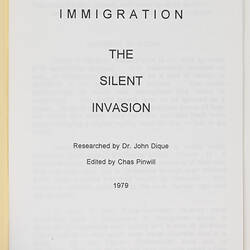 Booklet - Immigration, the Silent Invasion