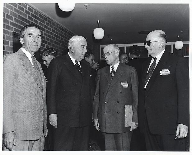 Photograph - Kodak Australasia Pty Ltd, Prime Minister Robert Menzies with Henry Foote, Dr Alan Chapman and Edgar Rouse at the Official Opening of the Kodak Factory, Coburg, 1961