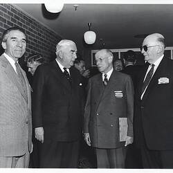 Photograph - Kodak Australasia Pty Ltd, Prime Minister Robert Menzies with Henry Foote, Dr Alan Chapman and Edgar Rouse at the Official Opening of the Kodak Factory, Coburg, 1961