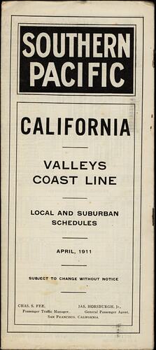 Time Table - 'Southern Pacific California Valleys Coast Line'