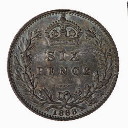 Coin - Sixpence, Queen Victoria, Great Britain, 1888 (Reverse)