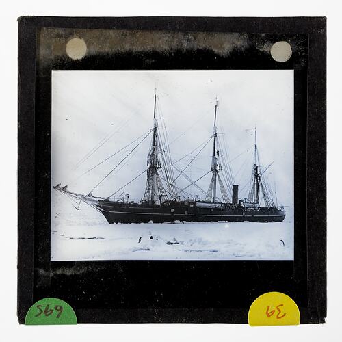 Lantern Slide - The Discovery Pushing Slowly South in the Pack Ice, BANZARE Voyage 1, Antarctica, Dec 1929