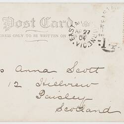 Postcard - Breaking Camp by J. A. Turner, To Anna Scott from Marion Flinn, Melbourne, 27 Apr 1904