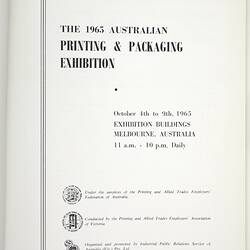 Catalogue - Australian Printing & Packaging Exhibition, Melbourne, Oct 1965