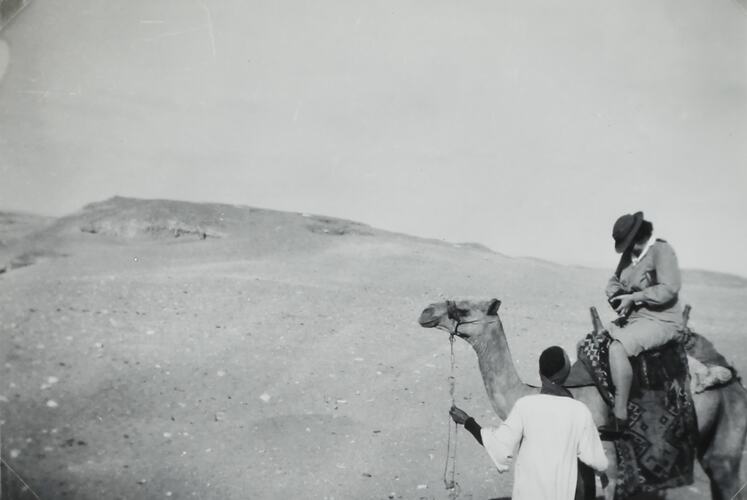 Photograph - Isabel Plante Riding a Camel, Sakkara, Egypt, World War II, 1939-1943