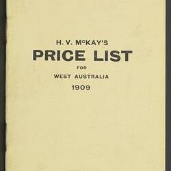 Price List - H.V. McKay, West Australia, 1909