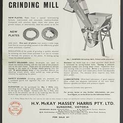 Publicity Flyer - H.V. McKay Massey Harris, Sunfeed, Feed Grinding Mills, 1956