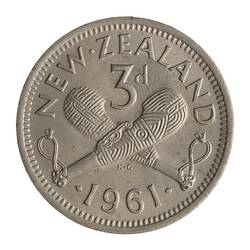 Coin - 3 Pence, New Zealand, 1961