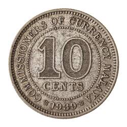 Coin - 10 Cents, Malaya, 1939