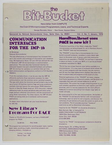 Newsletter - 'The Bit Bucket', Vol 2 No 1, Jan 1976