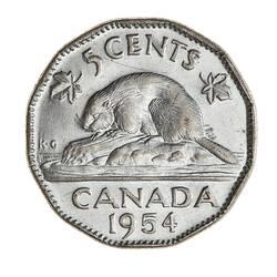 Coin - 5 Cents, Canada, 1954