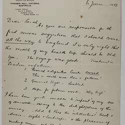 Letter - John McKay, to Sarah, News from London, 6 Jun 1912