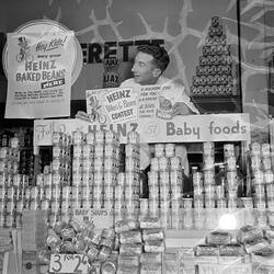 H. J. Heinz Co Pty Ltd, Man with Product Display, Melbourne, Victoria, Aug 1957