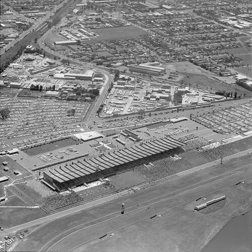 Negative - Aerial View of Sandown Racecourse & Surrounding Suburb, Springvale, Victoria, 27 Dec 1969
