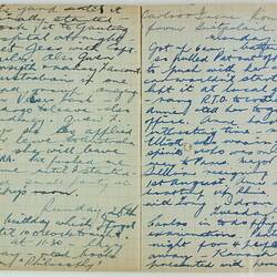 Open book, 2 cream pages, dated Monday 29th. Cursive handwritten text in blue ink. Page 46 and 47.
