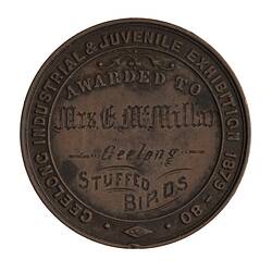 Medal - Geelong Industrial & Juvenile Exhibition, Bronze Prize, Victoria, Australia, 1879-1880