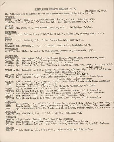 Bulletin - 'Kodak Staff Service Bulletin', No 13, 5 Dec 1942