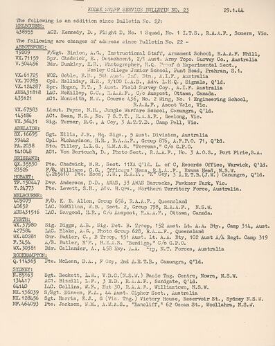 Bulletin - 'Kodak Staff Service Bulletin', No 23, 29 Jan 1944