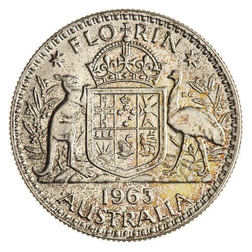 Proof Coin - Florin (2 Shillings), Australia, 1963, photographed by Museums Victoria