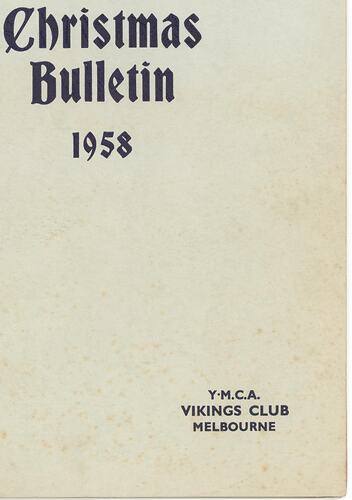 Christmas Bulletin - YMCA Vikings Club, Melbourne, 1958