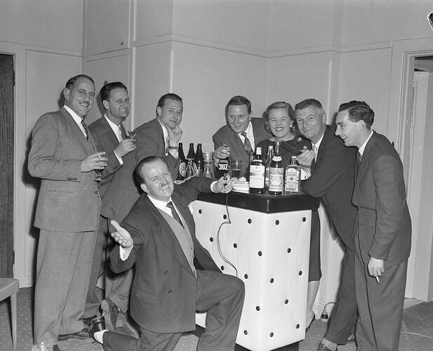 Group Standing at a Bar, Chevron Hotel, Melbourne, Aug 1959
