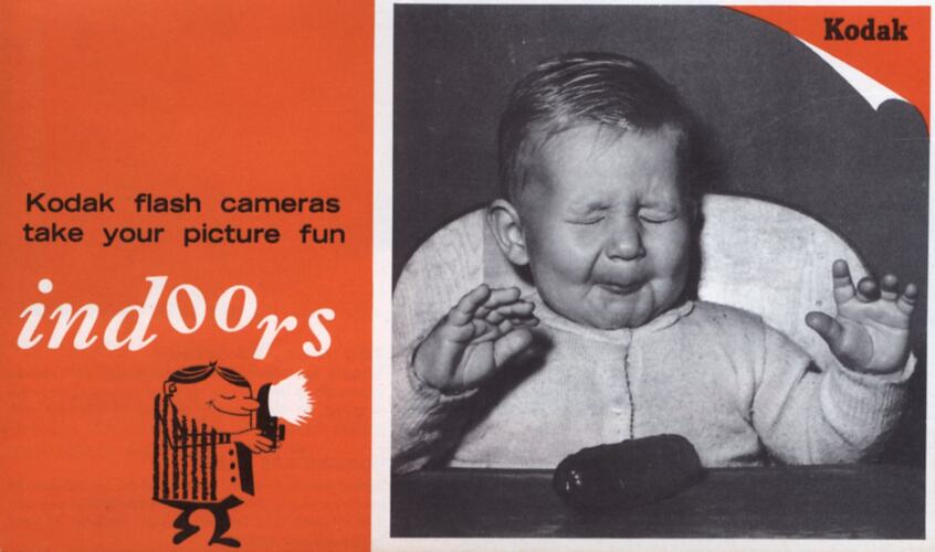 Leaflet with photograph of squinting baby.