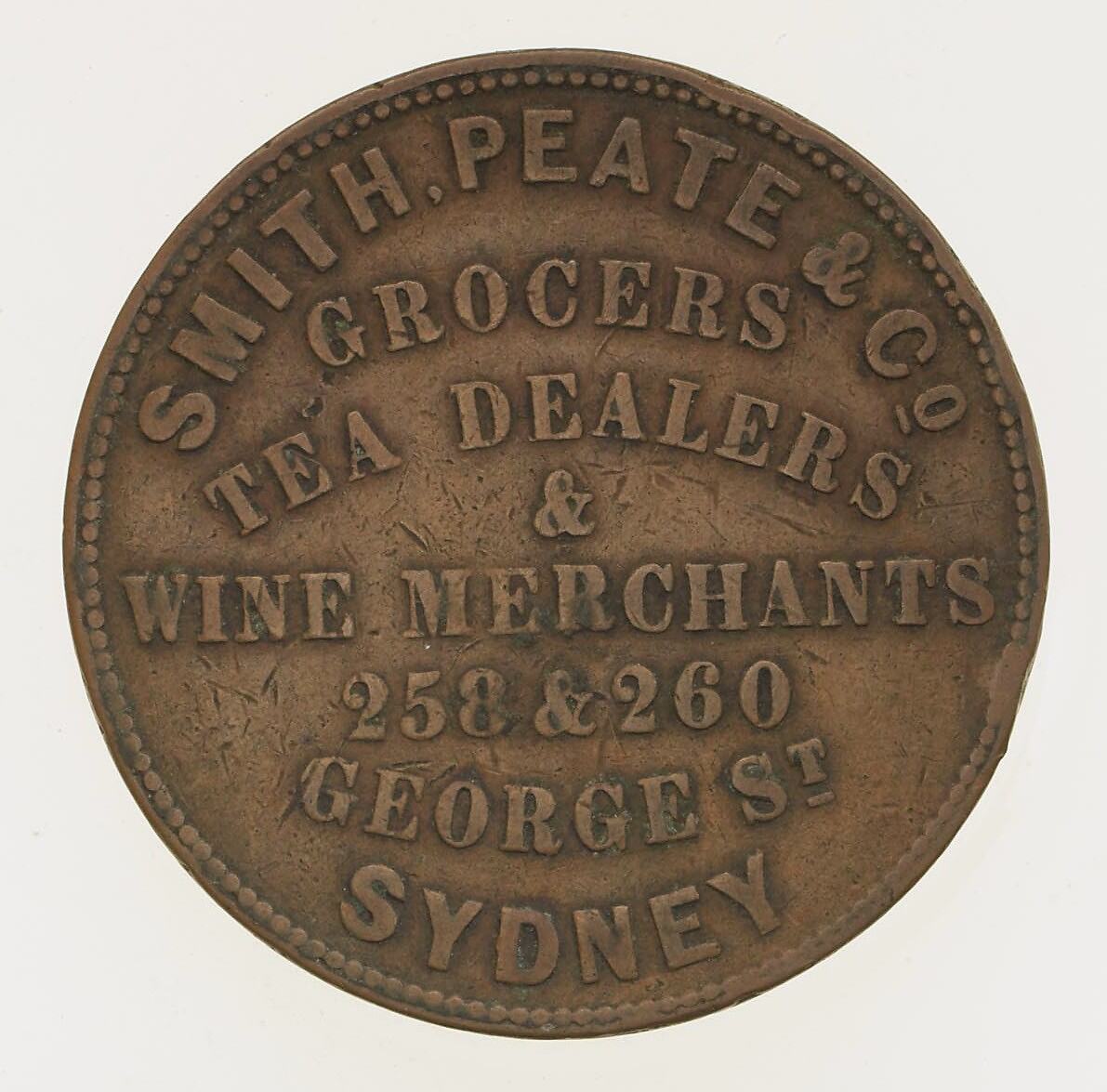 Token - 1 Penny, Smith, Peate & Co, Grocers, Tea & Wine Merchants ...