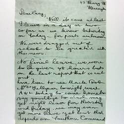 Hand-written page of letter on unlined paper
