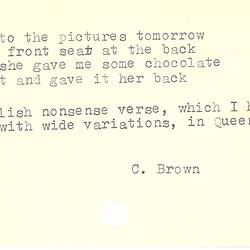 Game Index Card - Christine Brown, Compiled by Dorothy Howard, Description of Game, Oct 1954