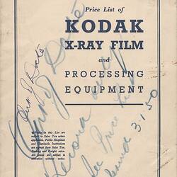 Price List - Kodak (Australasia) Pty Ltd, 'Kodak X-Ray Film & Processing Equipment', 01 Jun 1949