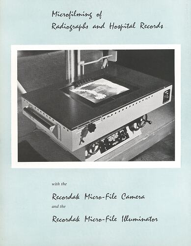 Printed text and photographs of microfilm equipment.
