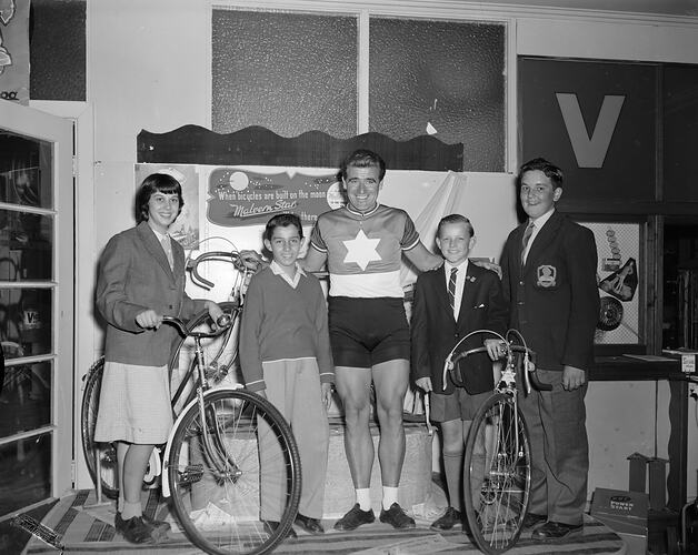 Group with Malvern Star Bicycles, South Melbourne, 16 Feb 1960