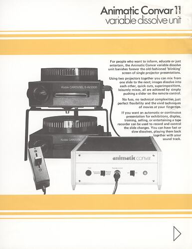 Printed text and photograph of projectors and controls.