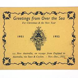 Greeting Card - From Hathaway Family, New Australia, Shaw Savill Line, Southampton, 25 Dec 1951