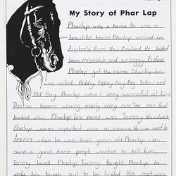 Letter - My Story of Phar Lap, Abbey-Jayne Elizabeth Cook, 1999 (Page 1 of 2)