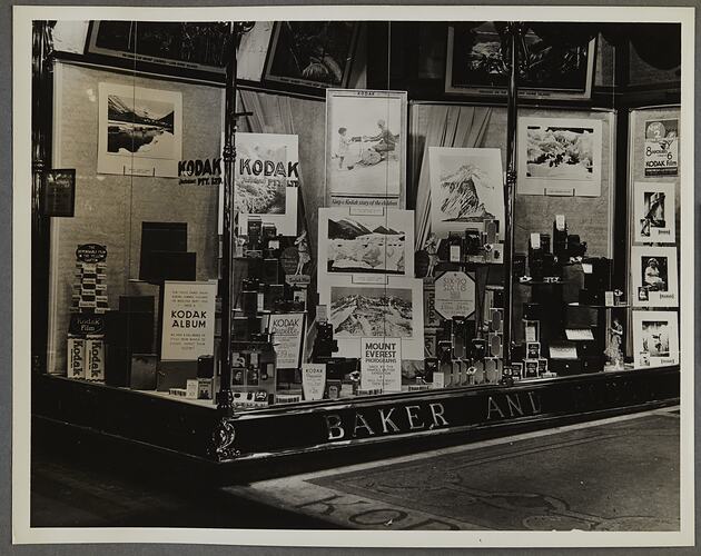 Shopfront display of Kodak cameras, accessories and equipment.