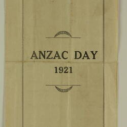 Programme - Anzac Day, Sixth Year Commemoration, Melbourne Cricket Ground, 1921