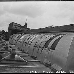 Glass Negative - Repairs on Queen's Hall Roof, Museum of Applied Science of Victoria (Science Museum), Melbourne,1953