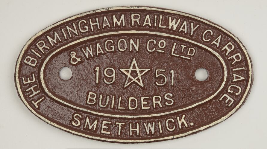 Rolling Stock Plate - Birmingham Carriage & Wagon Co., 1951