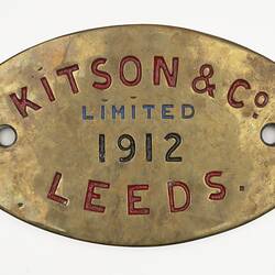 Locomotive Builders Plate - Kitson & Co., Leeds, England, 1912