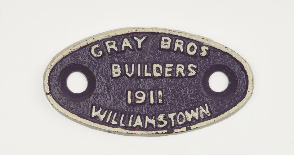 Rolling Stock Plate - Gray Bros, Williamstown, 1911