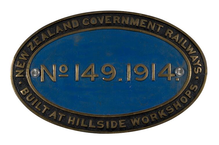Locomotive Builders Plate - NZ Government Railways, Hillside, 1914