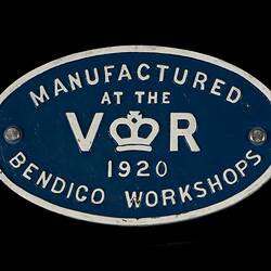 Locomotive Builders Plate - Victorian Railways, Bendigo, Victoria, 1920