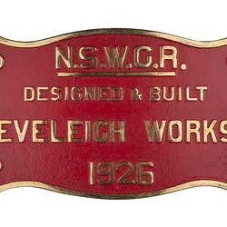Locomotive Builders Plate - New South Wales Government Railways, Sydney, 1926