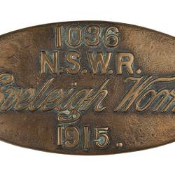 Locomotive Builders Plate - New South Wales Government Railways, Sydney, 1915