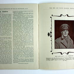 Journal pages 12 to 13, with text and photo of deceased solider.